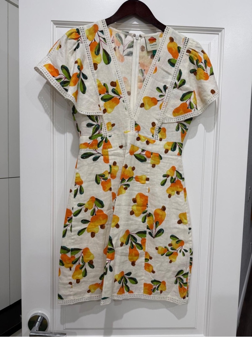 FARM Rio Cream Mini Dress with Yellow-Orange Lemon Print